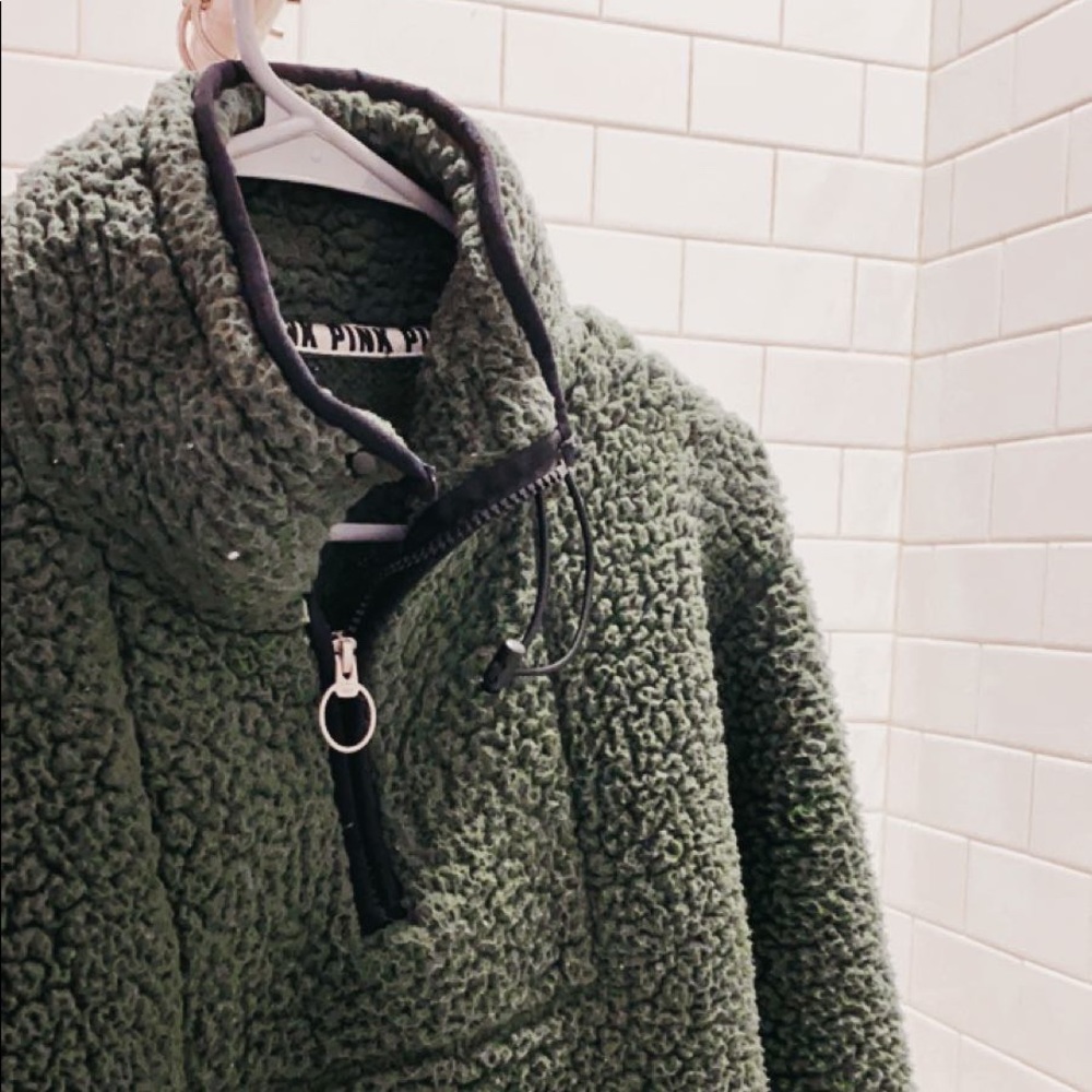 a dark green parka